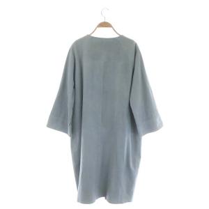 Grace Class スウェードノーカラーガウンコート レザーコート アウター スエード ロング やぎ革 ボタンレス 36 グレイッシュブルー