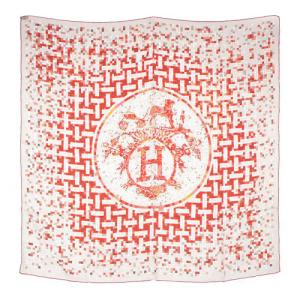HERMES MOSAIQUE AU 24 カレ90 スカーフ シルク レッド ライトグレー
