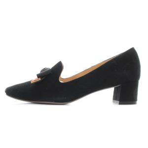 LANVIN コレクション COLLECTION パンプス スエード リボン スクエアトゥ ローヒール 23.5cm 黒 ブラック