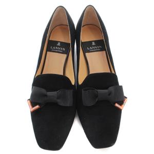 LANVIN コレクション COLLECTION パンプス スエード リボン スクエアトゥ ローヒール 23.5cm 黒 ブラック