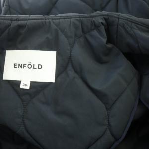ENFOLD キルティングAラインコート 中綿 ノーカラー 38 紺 黒