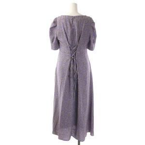 SNIDEL 20SS バリエーションプリントワンピース Vネック 五分袖 ロング セミフレア 総柄 0 紫 黄 パープル イエロー