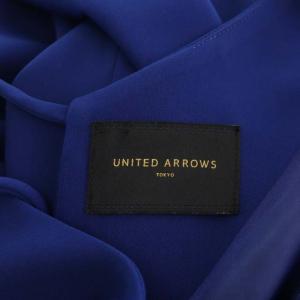 UNITED ARROWS ベルスリーブワンピース 膝丈 タイト 長袖 クルーネック バックリボン 38 青 ブルー