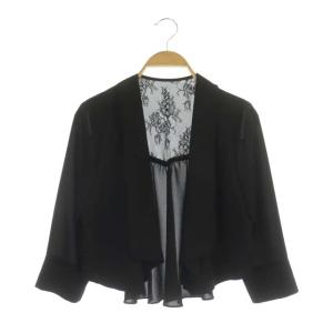 レース切替 七分袖 ボレロ カーディガン ショールカラー ロールアップ 36 黒 ブラック