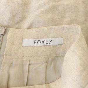 FOXEY BOUTIQUE 37622 リネンタックスカート ひざ丈 フレア 38 ライトベージュ