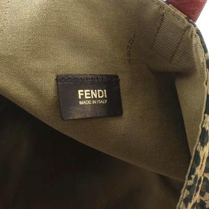 FENDI トートバッグ レオパード キャンバス レザー ブラウン