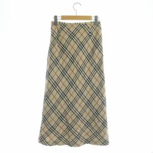 BURBERRY LONDON リネンシルク混 チェック ロングスカート タイト 38 ベージュ 黒 白 赤