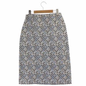 CELINE シルク 総柄 タイトスカート ロング ミモレ丈 36 紺 水色 白 ベージュ
