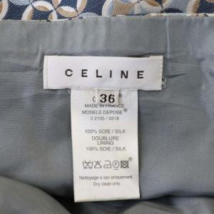 CELINE シルク 総柄 タイトスカート ロング ミモレ丈 36 紺 水色 白 ベージュ