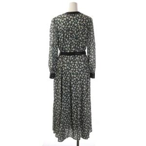 Ameri VINTAGE 20AW MIA VINTAGE FLOWER DRESS ワンピース ロング 長袖 フレア 花柄 ベルト付き S グレー
