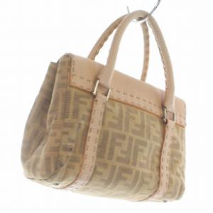 FENDI セレリア ミニリンダ ズッカ柄 ハンドバッグ ミニ 切替 ピンクべージュ 8BR486