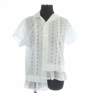 AD2011 アシンメトリー エンブロイダリー ブラウス 半袖 刺繍 S 白 ホワイト