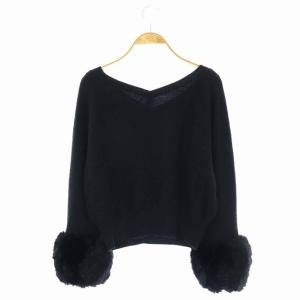 Diagram GRACE CONTINENTAL 袖ファーVネックニット セーター 長袖 プルオーバー アンゴラ混 ウール混 36 黒 ブラック