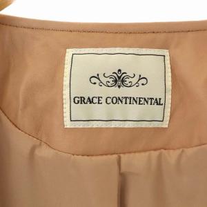 GRACE CONTINENTAL ノーカラーライダースジャケット レザージャケット ジップアップ クルーネック 総裏地 38 ピンクベージュ