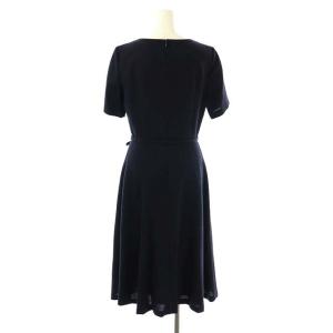 ANAYI 21SS ワンピース ウールジョーゼット 半袖 フレア クルーネック ベルト付き 38 ネイビー