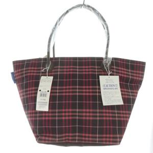 トートバッグ ハンドバッグ チェック ナイロン 牛革 切替 茶色 ブラウン 赤 レッド