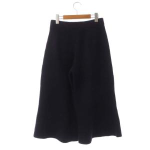 Drawer ウールリブニットパンツ ワイド フレア カシミヤ混 ウエストゴム 1 紫 パープル