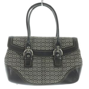 シグネチャー ハンドバッグ トートバッグ キャンバス レザー グレー 黒 ブラック