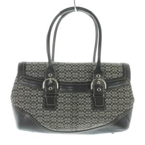 COACH シグネチャー ハンドバッグ トートバッグ キャンバス レザー グレー 黒 ブラック