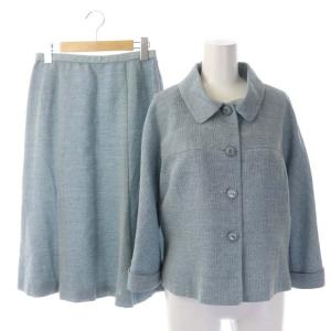 セットアップ スーツ 上下 フレアスカート ミモレ サイドジップ ジャケット ラウンドカラー 総裏地 リネン混 ウール混 11