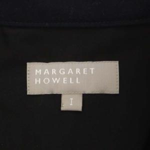 MARGARET HOWELL ウールシルク Vネックタックワンピース 五分袖 ミモレ丈 タイト 1 紺 ネイビー
