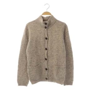 カシミヤ混 ニットカーディガン くるみボタン ハイネック 長袖 2 ライトベージュ