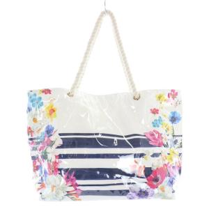 20SS サマートートバッグ 花柄 ボーダー ロゴ ハンドバッグ 白