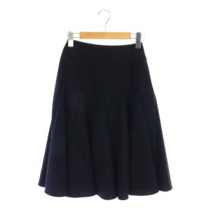 ベーシック basic タックフレアスカート ひざ丈 フレア 34 紺 ネイビー