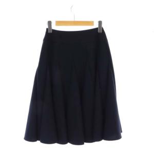 René ベーシック basic タックフレアスカート ひざ丈 フレア 34 紺 ネイビー