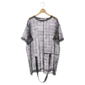 レースブラウス 総柄 シャツ 七分袖 チュニック丈 プルオーバー 40 黒 白 ブラック ホワイト