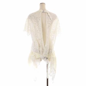 sacai レースブラウス 半袖 バックオープン ベルト スカラップ 裾デザイン クルーネック 2 白 アイボリー ホワイト