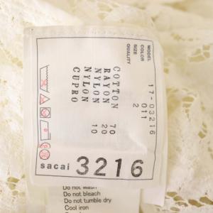 sacai レースブラウス 半袖 バックオープン ベルト スカラップ 裾デザイン クルーネック 2 白 アイボリー ホワイト