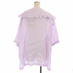 nest Robe 22SS リネン天然染め ケープカラーブラウス シャツ 前開き 五分袖 F 薄紫 ラベンダー