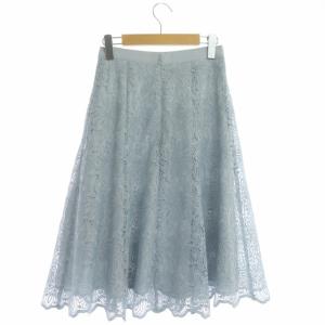 ANAYI ライトケミカルフラワーレースフレアスカート ロング ミモレ丈 36 ライトブルー