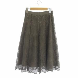 ANAYI ライトケミカルフラワーレースフレアスカート ロング ミモレ丈 36 ダークブラウン