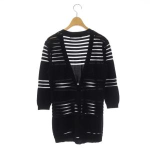 Christian Dior 透かしボーダー ニット カーディガン 八分袖 ブラック