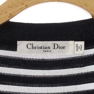 Christian Dior 透かしボーダー ニット カーディガン 八分袖 ブラック