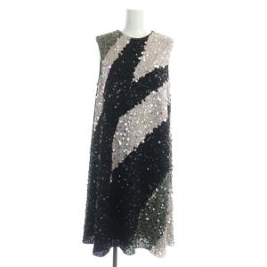 配色スパンコールドレス ワンピース ロング ミモレ丈 Aライン 36 スモーキーピンク カーキ 黒 ブラック