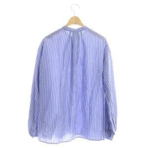Spick&Span 20SS シアーストライプギャザーソデブラウス 長袖 バンドカラー F 青 ブルー 白 ホワイト グレー
