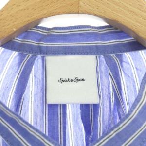 Spick&Span 20SS シアーストライプギャザーソデブラウス 長袖 バンドカラー F 青 ブルー 白 ホワイト グレー