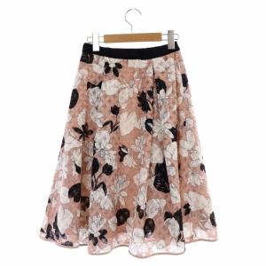 TO BE CHIC フラワーレース タックスカート フレア ひざ丈 38 スモークピンク ホワイト ブラック 白 黒