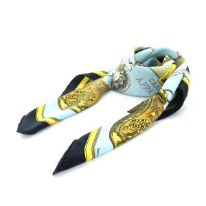 HERMES GRAND PPARAT 盛装の馬 カレ90 スカーフ シルク ブラック イエロー