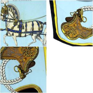 HERMES GRAND PPARAT 盛装の馬 カレ90 スカーフ シルク ブラック イエロー