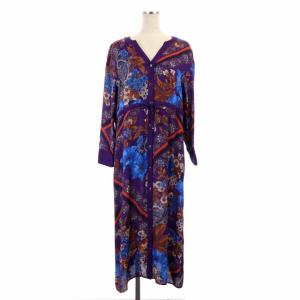 ボタニカルスカーフワンピース ロング 長袖 前開き 総柄 ドロスト 36 マルチカラー