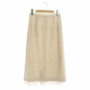 20SS スパンコールタイトスカート ロング レース 36 ベージュ