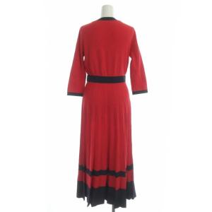 Diagram GRACE CONTINENTAL 21AW バイカラーVネックワンピース ニット ロング 七分袖 フレア プリーツ 36 赤 紺 レッド ネイビー