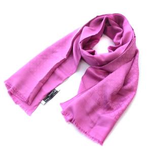 ストール ガンチーニ 総柄 シルク ウール混 フリンジ パープル