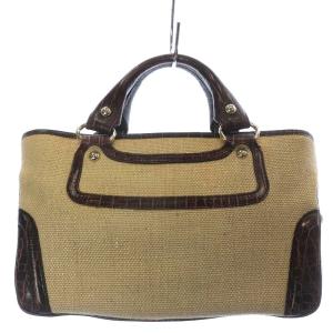 CELINE ブギーバッグ ハンドバッグ ストロー 型押し タッセル レザー ベージュ 茶色 ブラウン