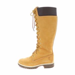 Timberland ロングブーツ ローヒール ラウンドトゥ レースアップ レザー 6.5 23.5cm 茶 ダークブラウン ライトブラウン 23345