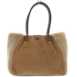 ムートン トートバッグ ハンドバッグ 切替 茶色 ブラウン